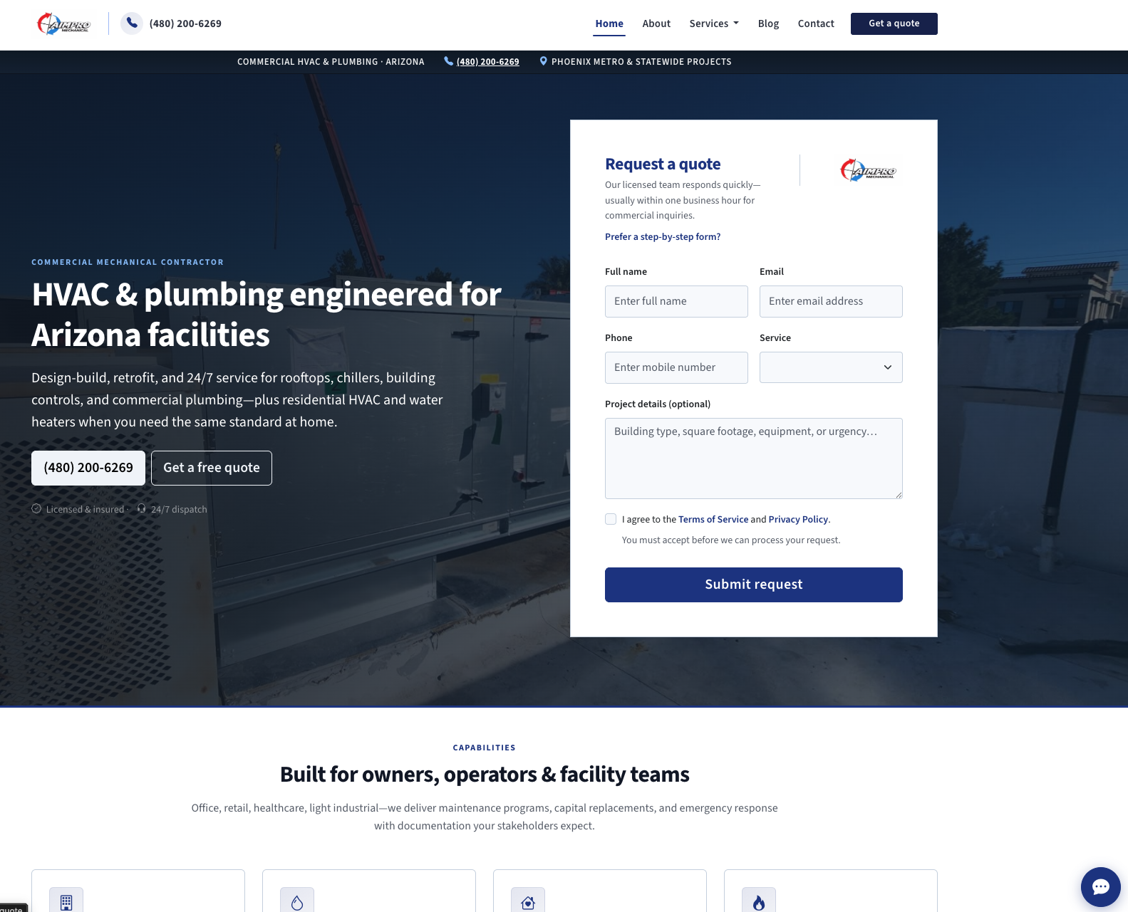 AIM Pro Mechanical website preview