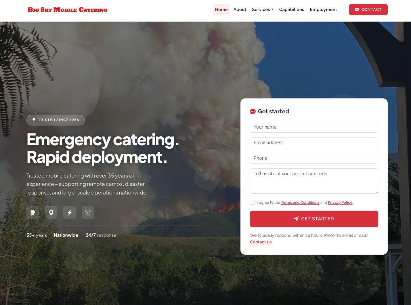 Big Sky Mobile Catering website preview